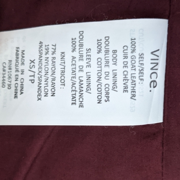 VINCE Leather Burgundy Red Drape Neck Open Jacket Size XS - Picture 10 of 10